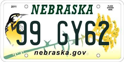NE license plate 99GY62