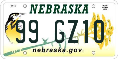 NE license plate 99GZ10