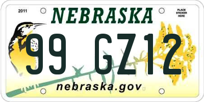 NE license plate 99GZ12