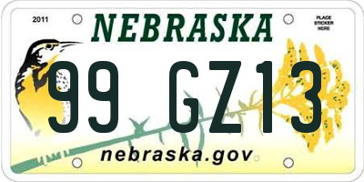 NE license plate 99GZ13