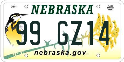 NE license plate 99GZ14