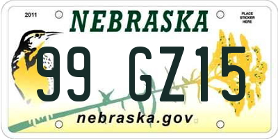 NE license plate 99GZ15