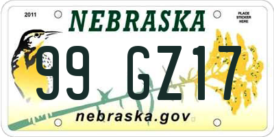 NE license plate 99GZ17