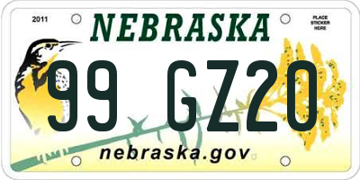 NE license plate 99GZ20