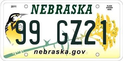 NE license plate 99GZ21