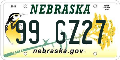 NE license plate 99GZ27