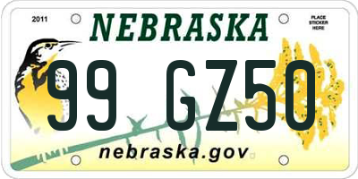 NE license plate 99GZ50