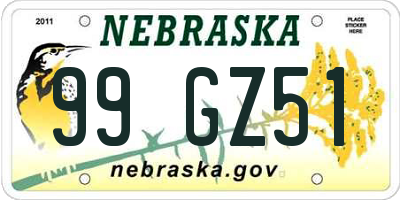 NE license plate 99GZ51