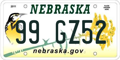 NE license plate 99GZ52