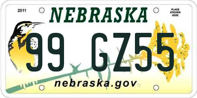 NE license plate 99GZ55