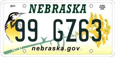 NE license plate 99GZ63