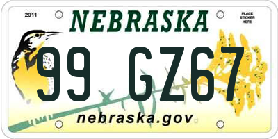 NE license plate 99GZ67