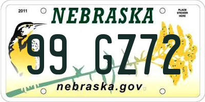 NE license plate 99GZ72