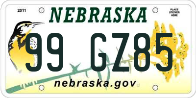 NE license plate 99GZ85