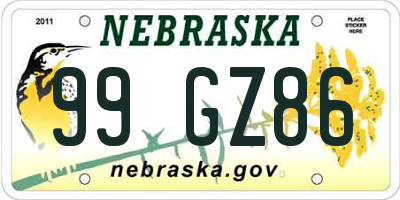 NE license plate 99GZ86