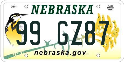 NE license plate 99GZ87