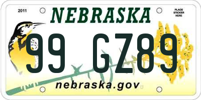 NE license plate 99GZ89