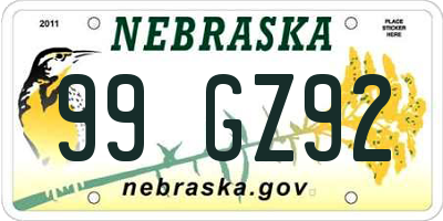 NE license plate 99GZ92