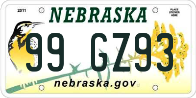 NE license plate 99GZ93