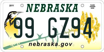 NE license plate 99GZ94