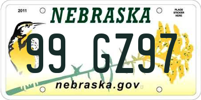 NE license plate 99GZ97