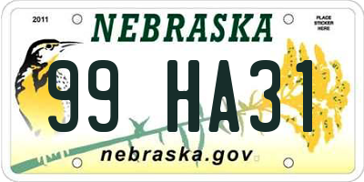 NE license plate 99HA31