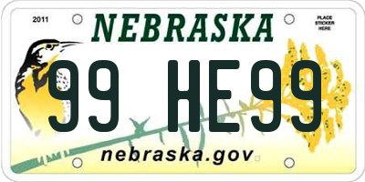 NE license plate 99HE99