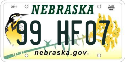 NE license plate 99HF07