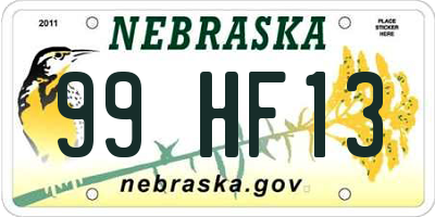 NE license plate 99HF13