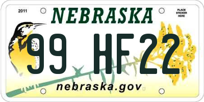 NE license plate 99HF22