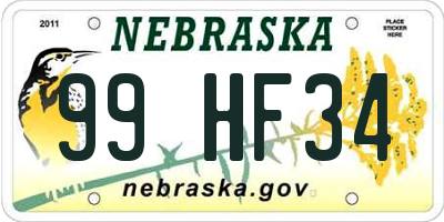 NE license plate 99HF34