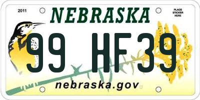 NE license plate 99HF39