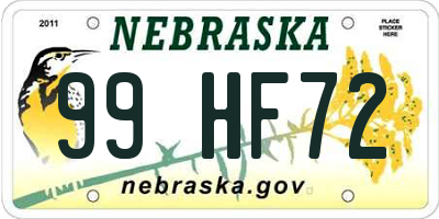 NE license plate 99HF72
