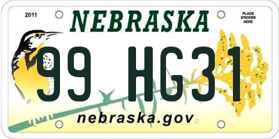 NE license plate 99HG31