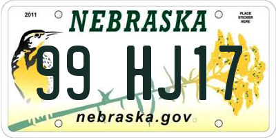 NE license plate 99HJ17