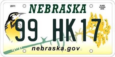 NE license plate 99HK17