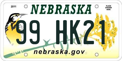 NE license plate 99HK21