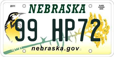 NE license plate 99HP72