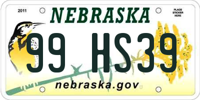 NE license plate 99HS39
