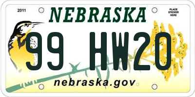 NE license plate 99HW20