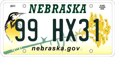 NE license plate 99HX31
