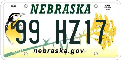 NE license plate 99HZ17