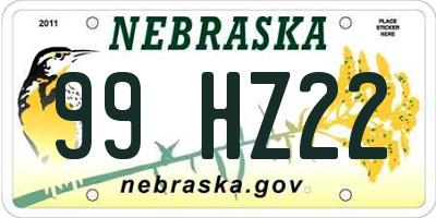 NE license plate 99HZ22