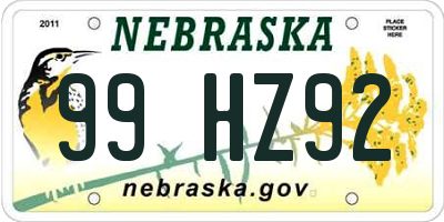 NE license plate 99HZ92