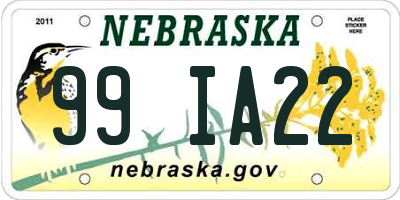 NE license plate 99IA22