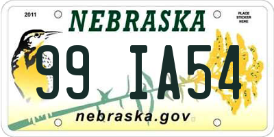 NE license plate 99IA54