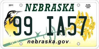 NE license plate 99IA57