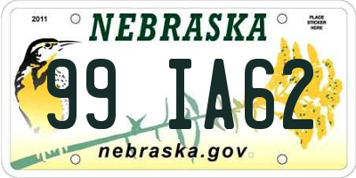 NE license plate 99IA62