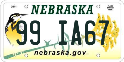 NE license plate 99IA67