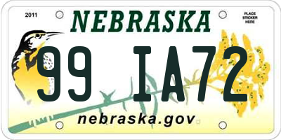 NE license plate 99IA72